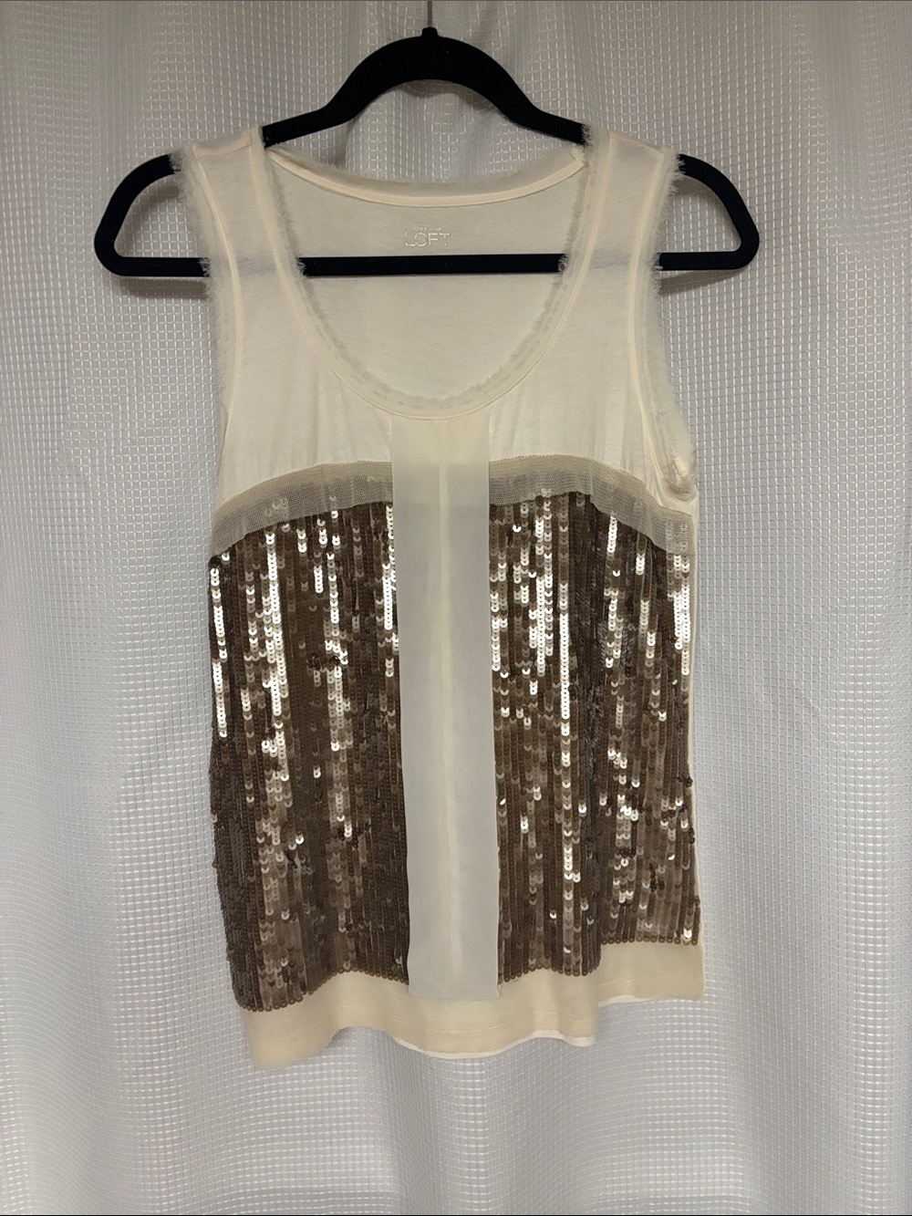 LOFT Cream Tank with Champagne Sequin Front